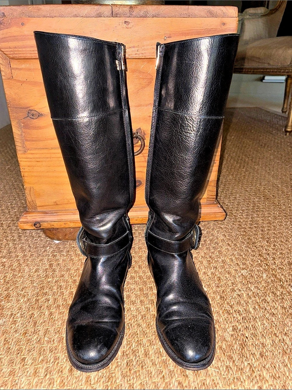 Burberry Black Leather Tall Buckle Boots
